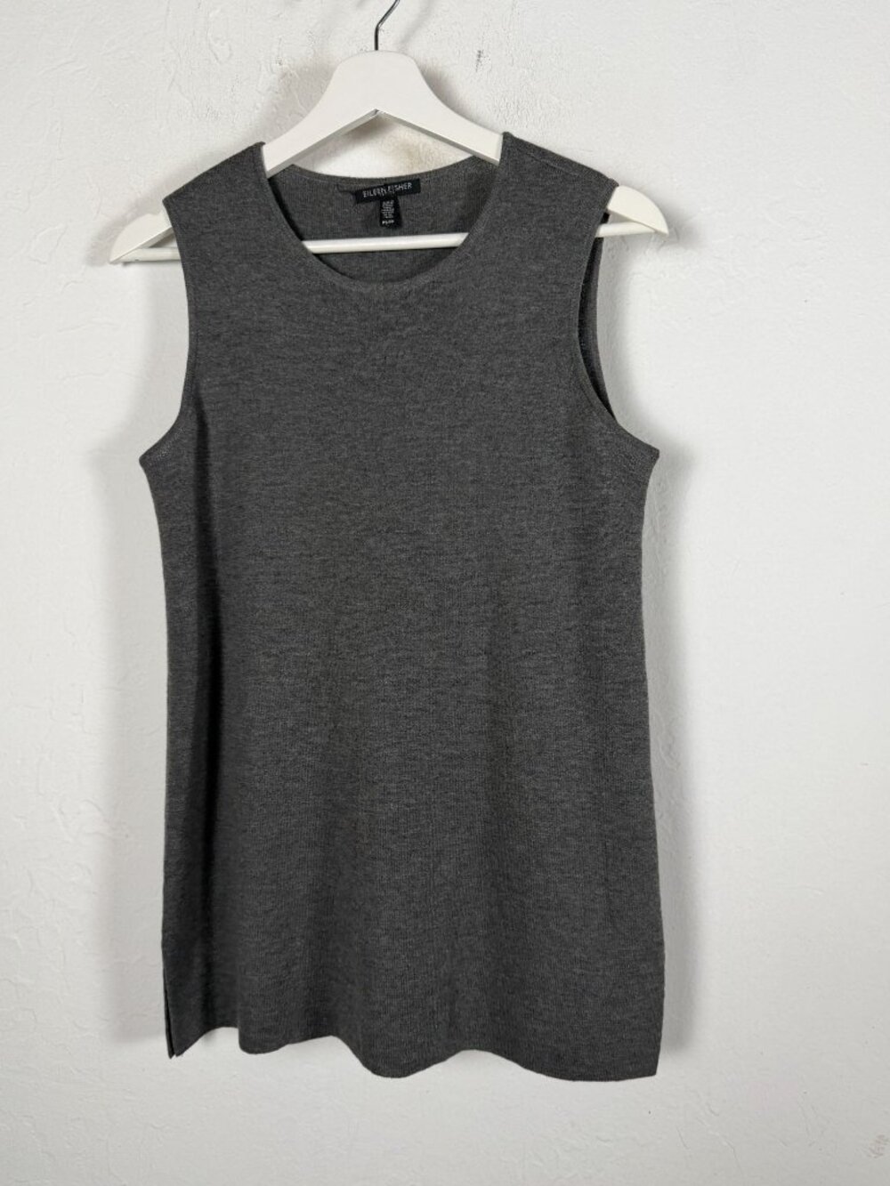 Eileen Fisher Petite Womens Gray 100% Wool Sleeveless Shell Tunic Tank Top PS